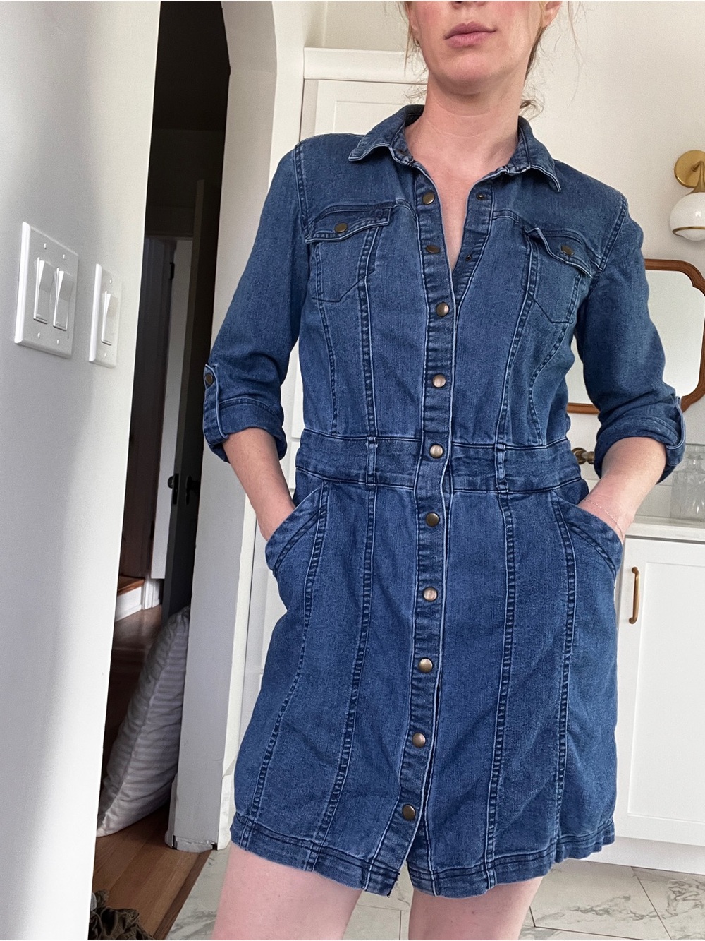 Cato Denim Shirt Dress in Medium Blue with pockets